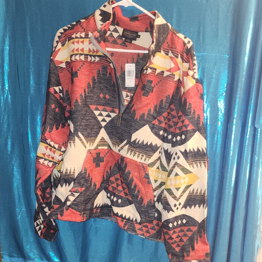 Pendleton Red And Black Geometric Quarter-Zip